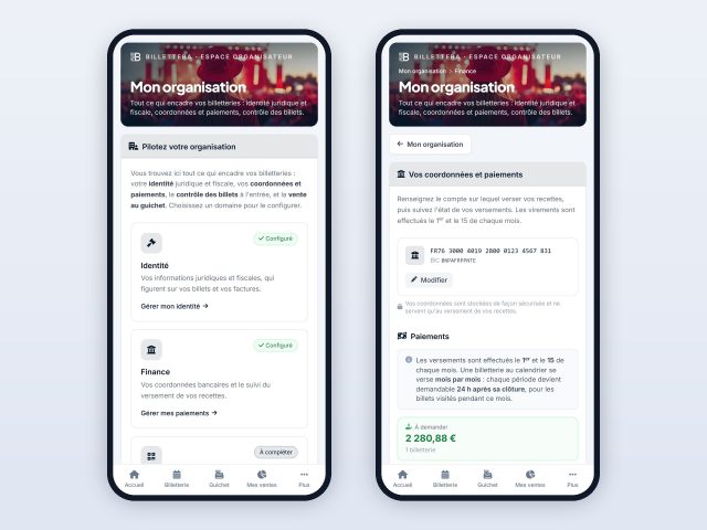 Sur téléphone : votre organisation et vos versements