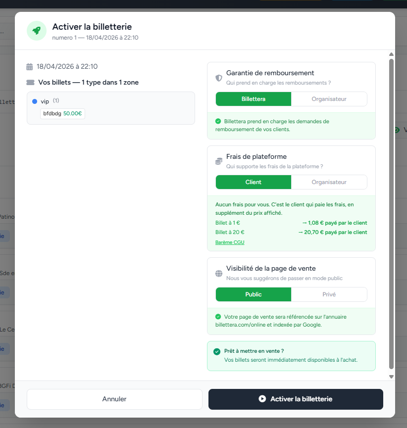 Activation de votre billetterie