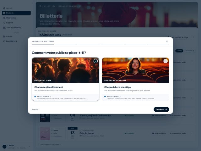 Créer une billetterie : placement libre ou plan de salle numéroté