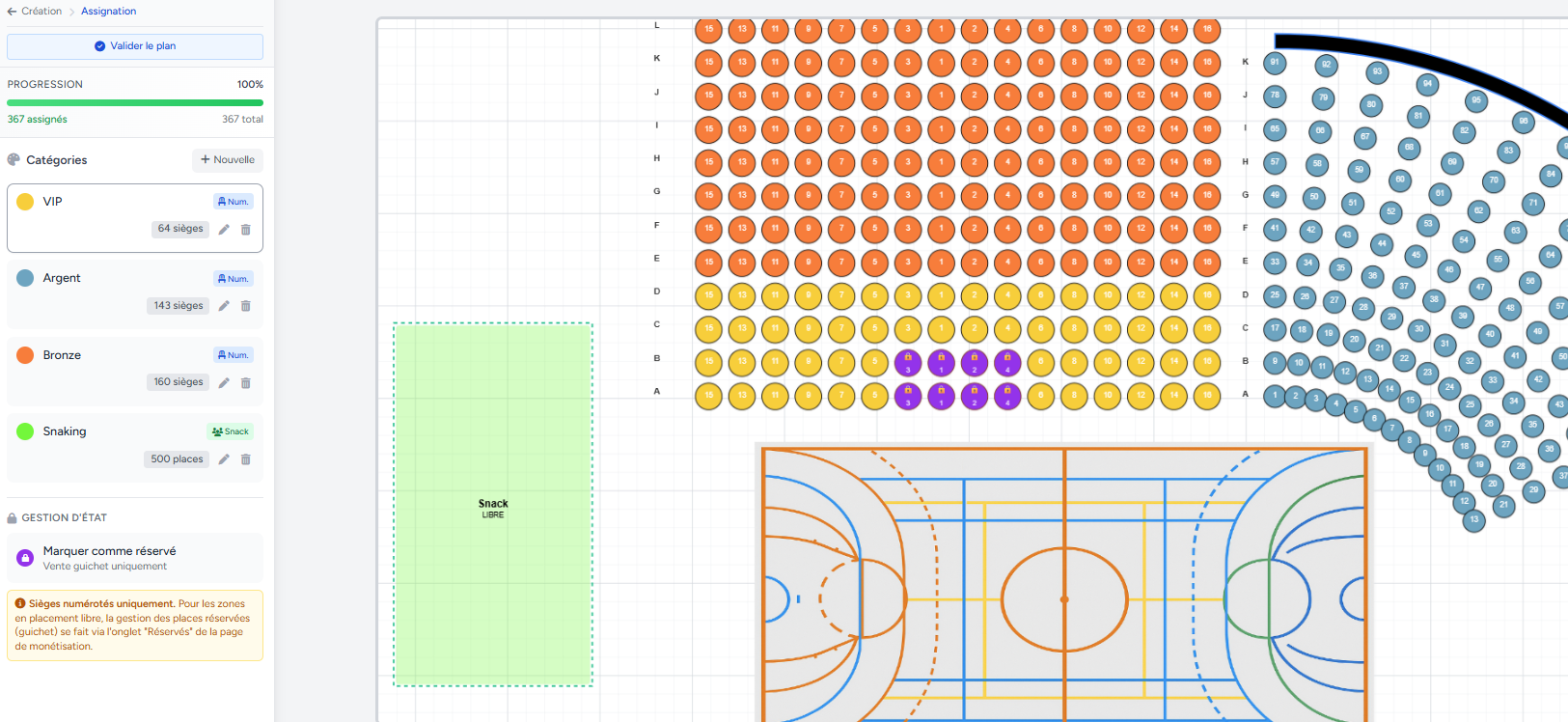 Free zone turned into a pop-up shop (snacks, t-shirts, programs), free ticketing software Billettera