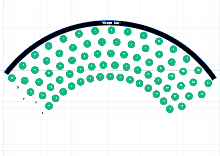 Curved arc stand for amphitheater, interactive seating chart software Billettera