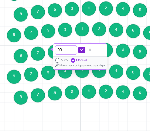 Manual renaming of an individual seat inside a stand, seating chart Billettera