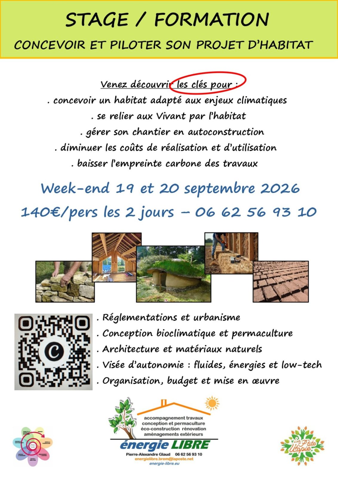 STAGE / FORMATION : CONCEVOIR ET PILOTER SON PROJET D’HABITAT — 19 September 2026 — Falleron